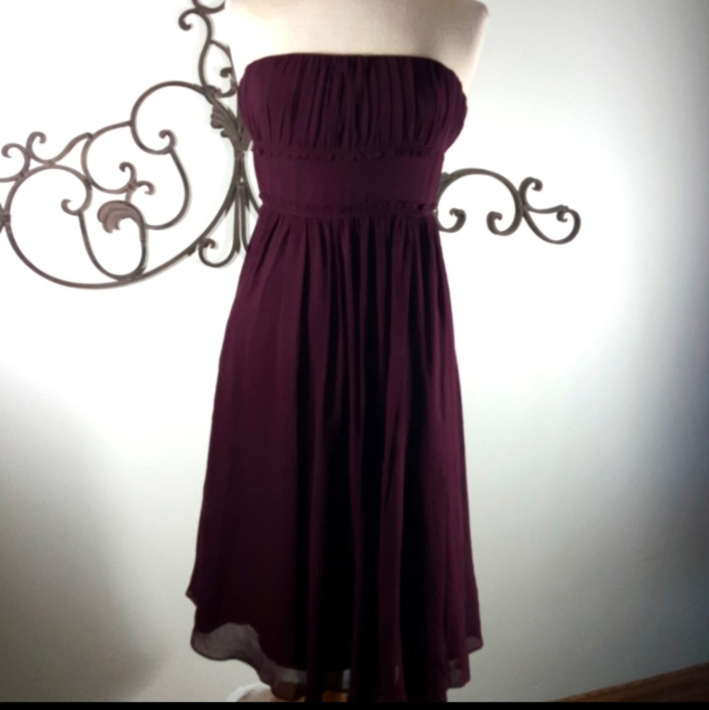 J. CREW Burgundy SILK Chiffon Strapless Dress Sz S